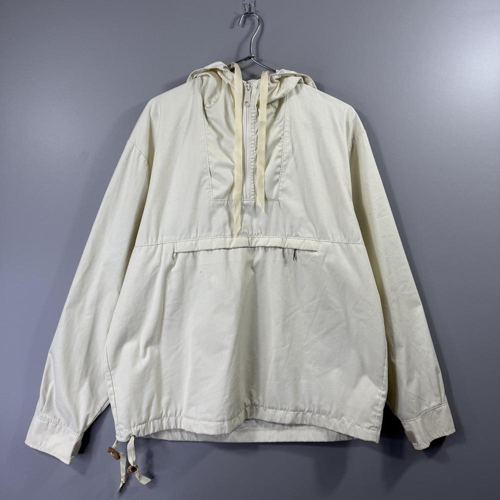 Vintage Woolrich Jacket Mens Medium White Canvas Hooded Anorak 1/4 Zip Pullover